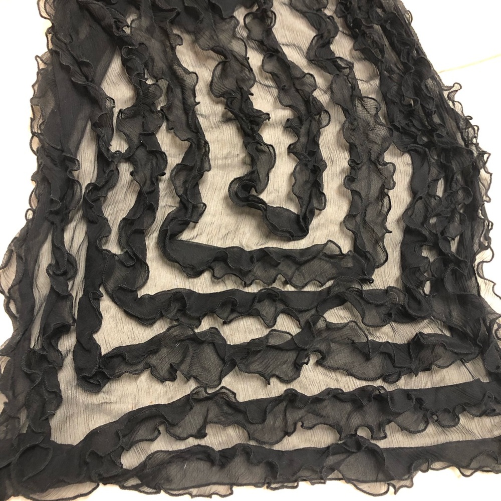 Adrianna Papell 100% Silk Black Ruffle Shawl Wrap Scarf Wedding Whimsigoth Witch - Picture 6 of 6